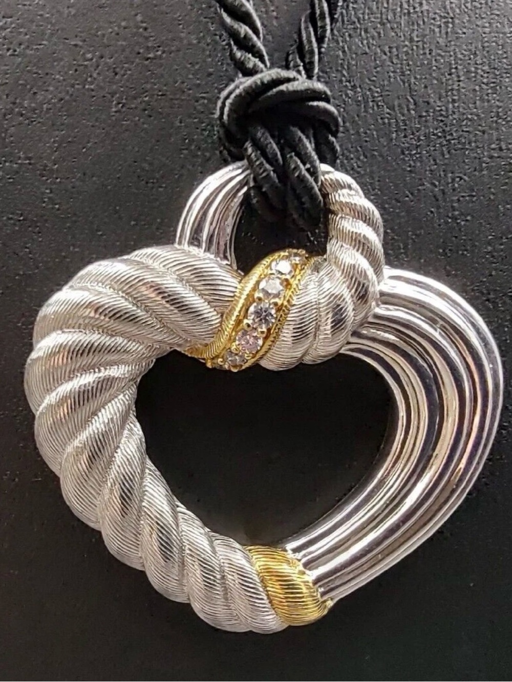 Judith Ripka Two-Tone Silver and Gold Heart Knot Pendant Necklace